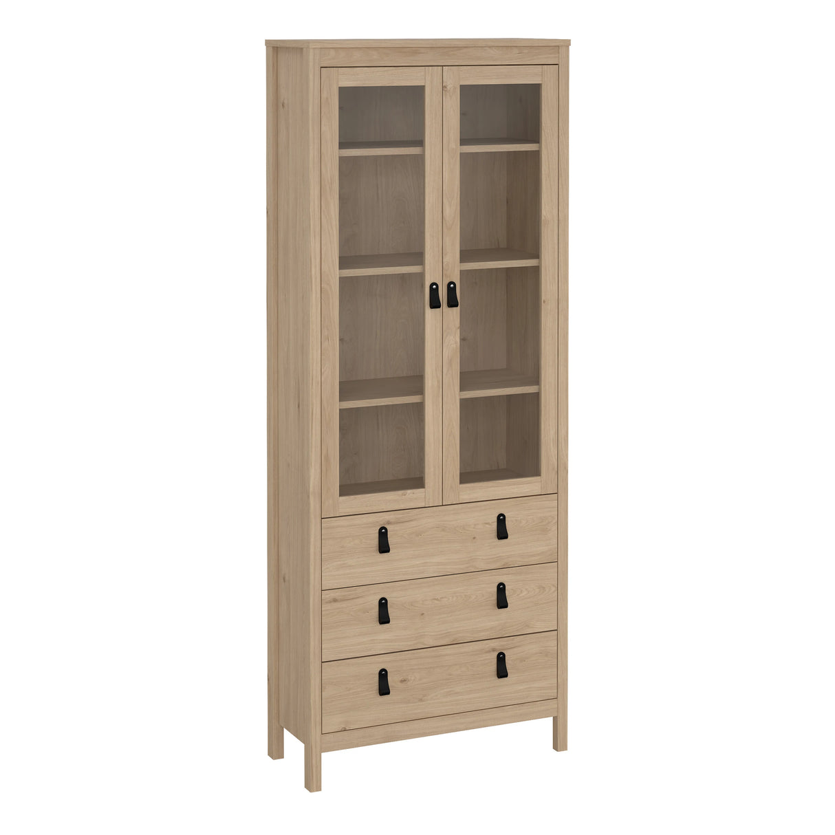 Barcelona China Cabinet 2 Glass Doors with 3 Drawers in Oak