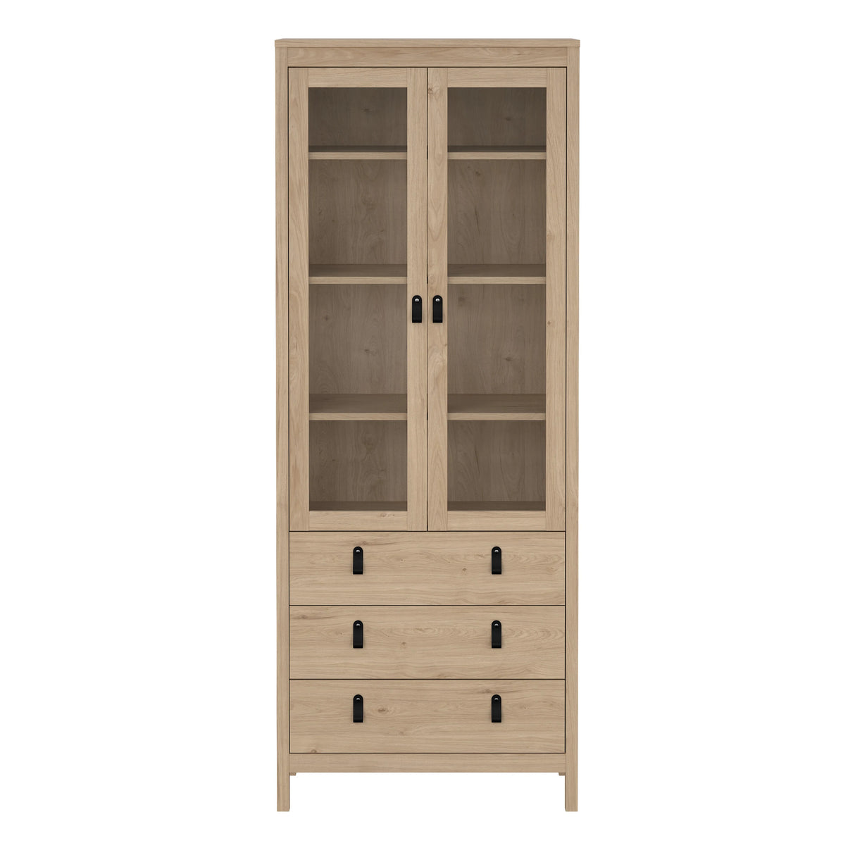 Barcelona China Cabinet 2 Glass Doors with 3 Drawers in Oak