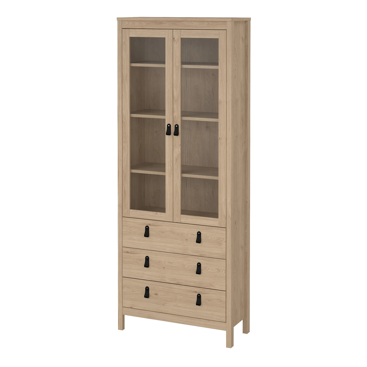 Barcelona China Cabinet 2 Glass Doors with 3 Drawers in Oak