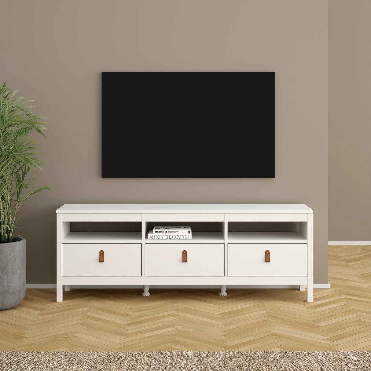 Barcelona TV Unit 3 Drawers in White