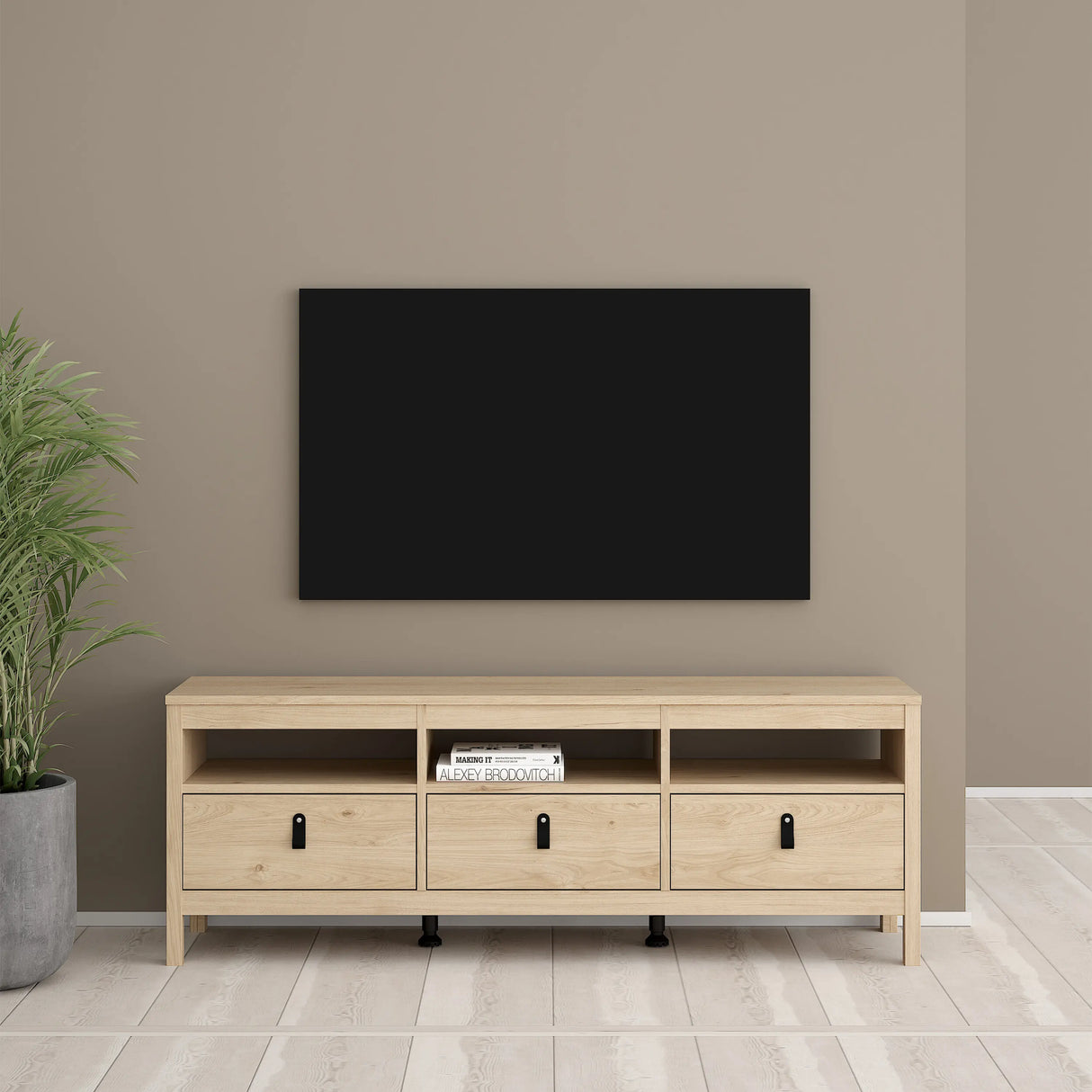 Barcelona TV Unit 3 Drawers in Jackson Hickory Oak