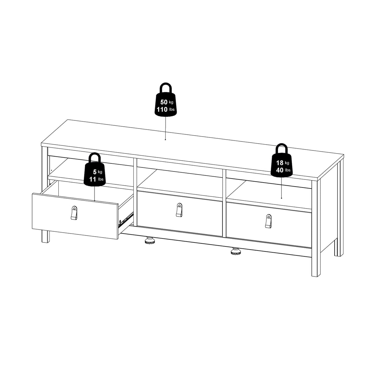 Barcelona TV Unit 3 Drawers in Cashmere