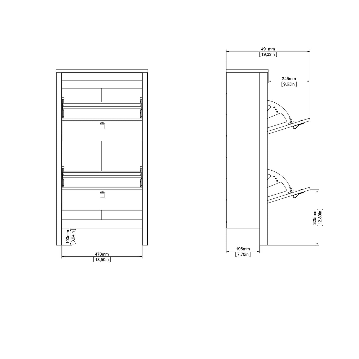 Barcelona Shoe Cabinet 2 Flip Down Doors in White