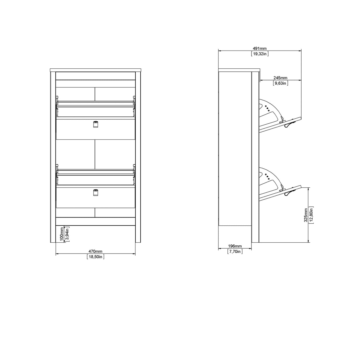 Barcelona Shoe Cabinet 2 Flip Down Doors in Cashmere