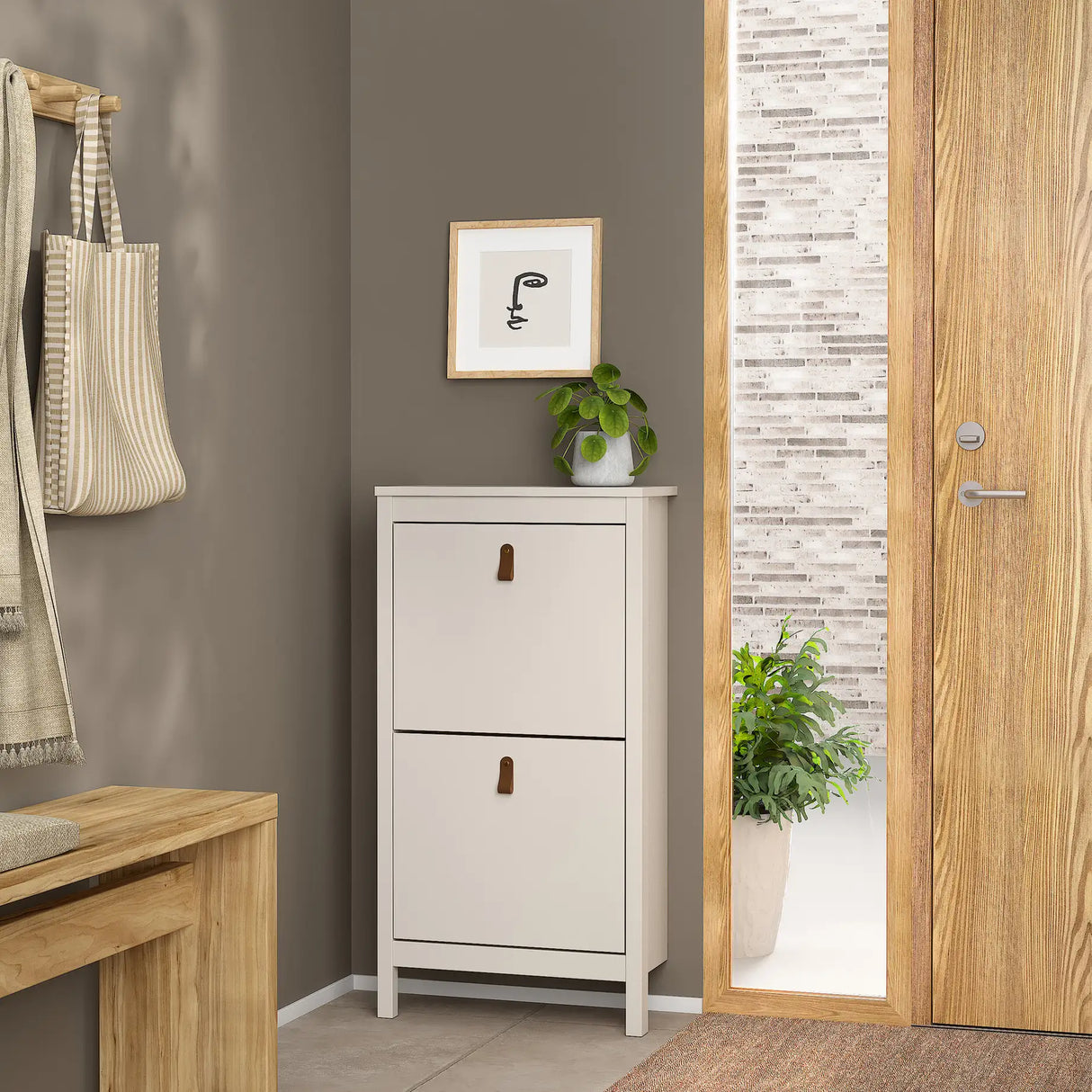 Barcelona Shoe Cabinet 2 Flip Down Doors in Cashmere