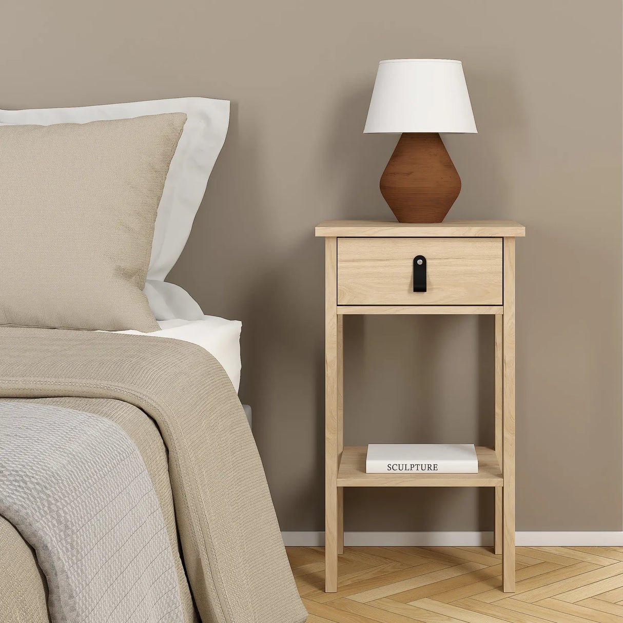 Barcelona Bedside Table with 1 Drawer in Oak