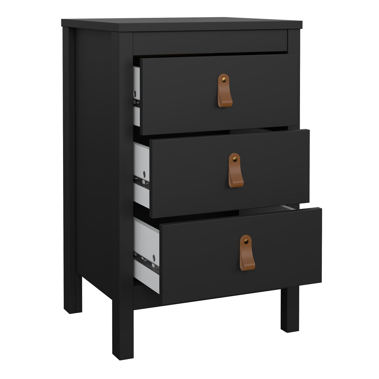 Barcelona Bedside Table 3 drawers in Matt Black