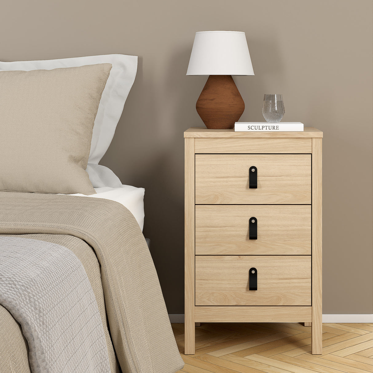 Barcelona Bedside Table 3 drawers in Jackson Hickory Oak