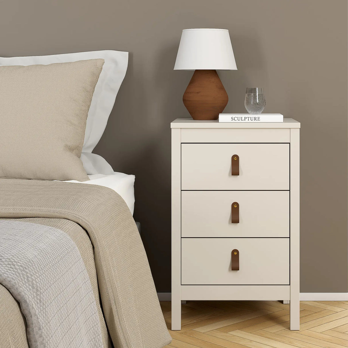 Barcelona Bedside Table 3 Drawers in Cashmere