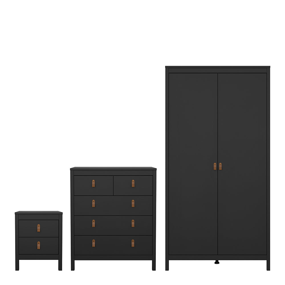 Barcelona Package - Bedside Table 2 drawers + Chest 3+2 drawer + Wardrobe with 2 doors in Matt Black