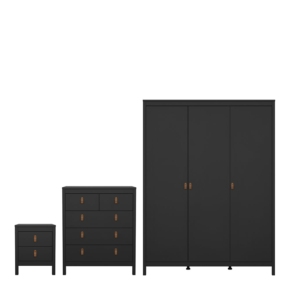 Barcelona Package - Bedside Table 2 drawers + Chest 3+2 drawer + Wardrobe with 3 doors in Matt Black