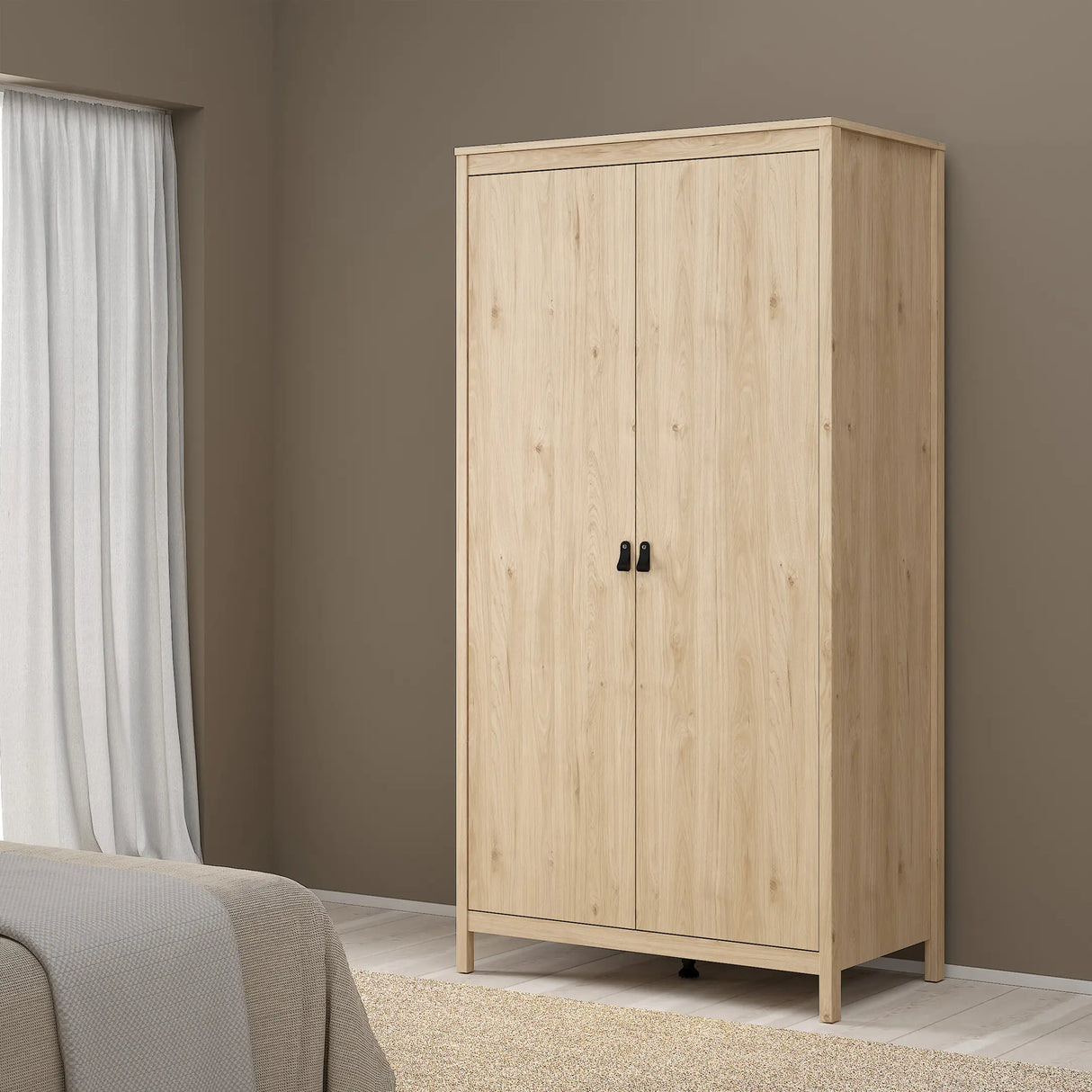 Barcelona Bedroom Package 2 Drawer Bedside 5 Drawer Chest 2 Door Wardrobe in Jackson Hickory Oak