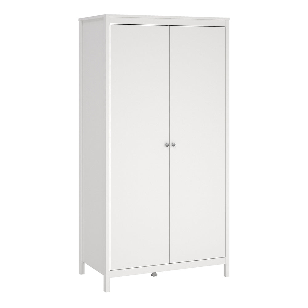 Madrid Package - Bedside Table 2 Drawers + Chest 5 Drawers + Wardrobe with 2 Doors in White