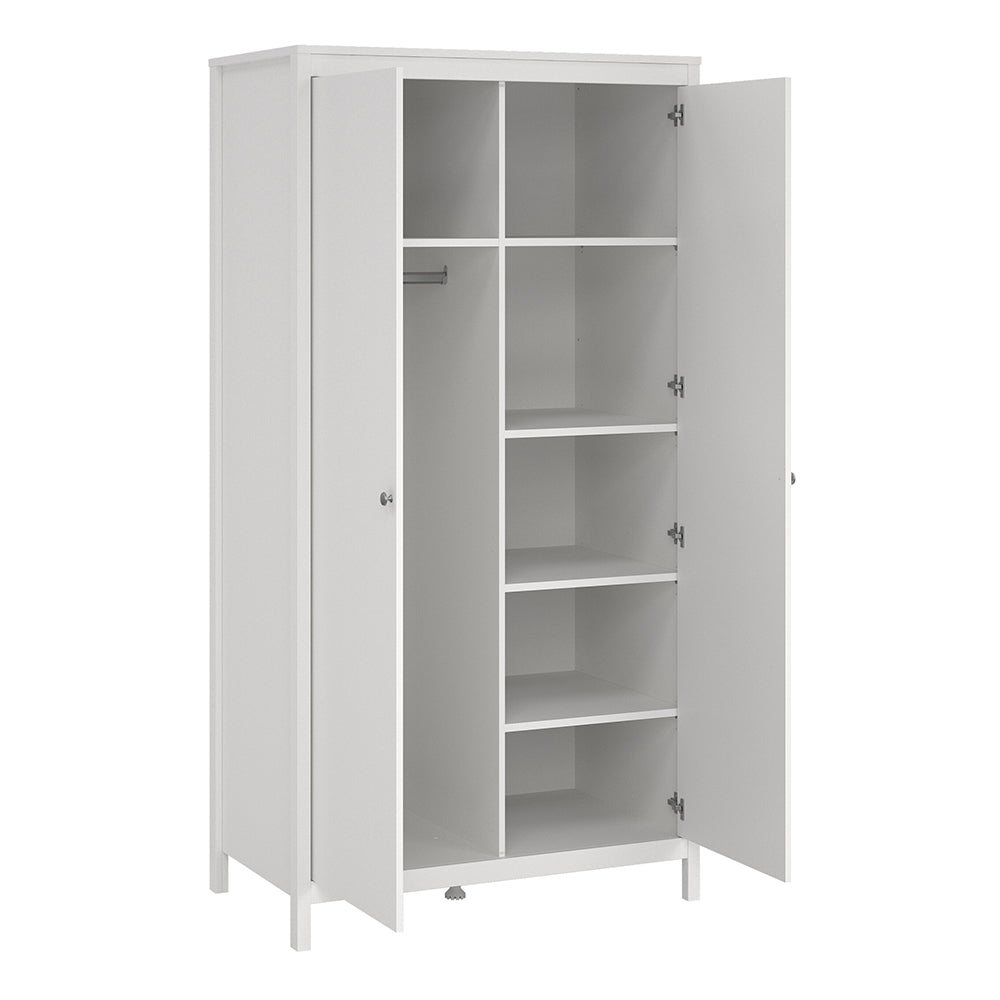 Madrid Package - Bedside Table 2 Drawers + Chest 5 Drawers + Wardrobe with 2 Doors in White