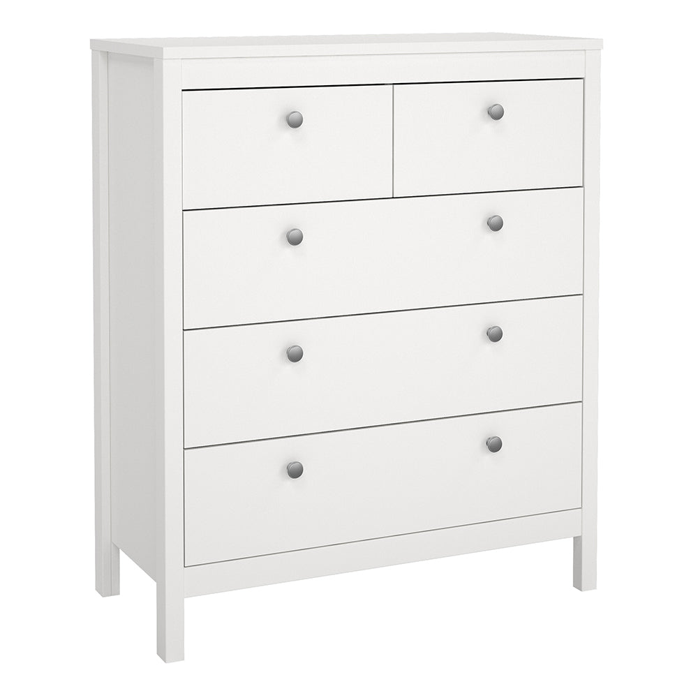 Madrid Package - Bedside Table 2 Drawers + Chest 5 Drawers + Wardrobe with 2 Doors in White