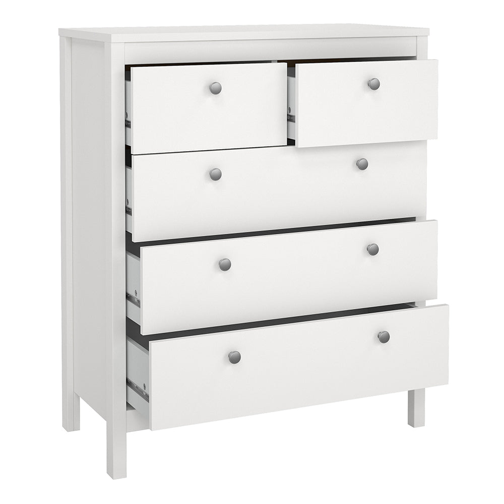 Madrid Package - Bedside Table 2 Drawers + Chest 5 Drawers + Wardrobe with 2 Doors in White