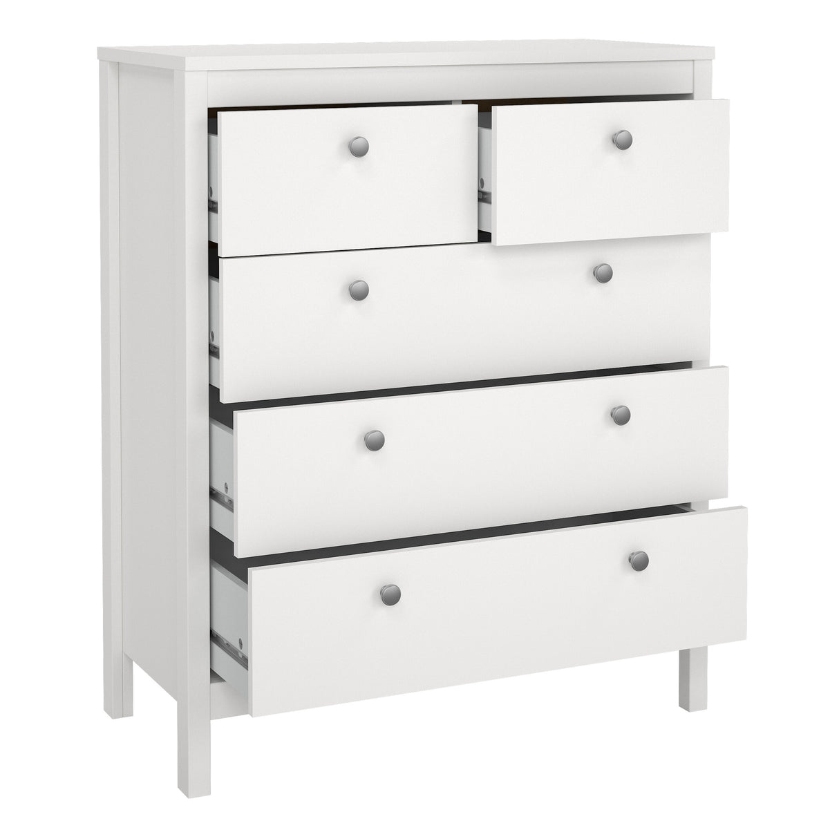 Madrid Package - Bedside Table 2 drawers + Chest 3+2 drawer + Wardrobe with 3 doors in White