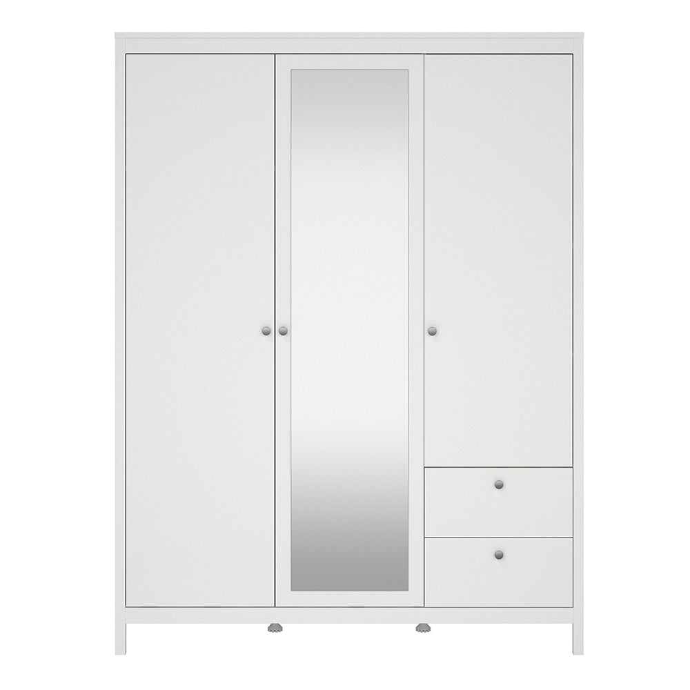 Madrid Wardrobe with 2 Doors 1 Mirror Door 2 Drawers White