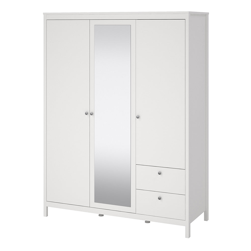 Madrid Wardrobe with 2 Doors 1 Mirror Door 2 Drawers White