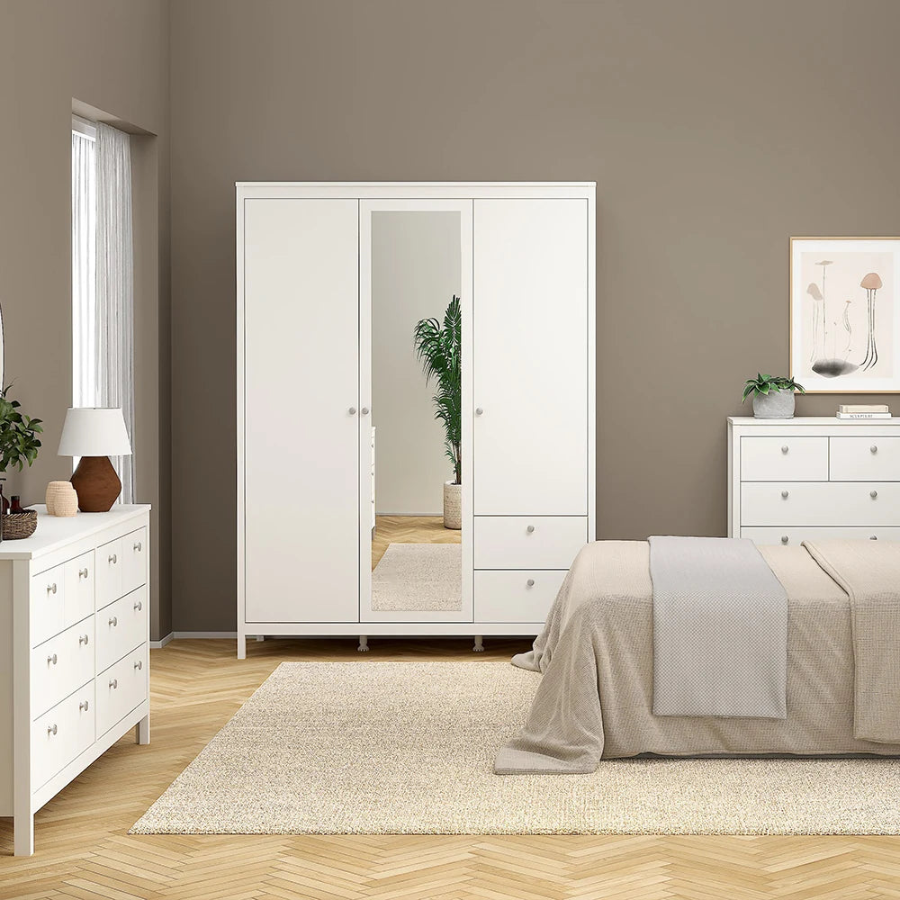 Madrid Wardrobe with 2 Doors 1 Mirror Door 2 Drawers White