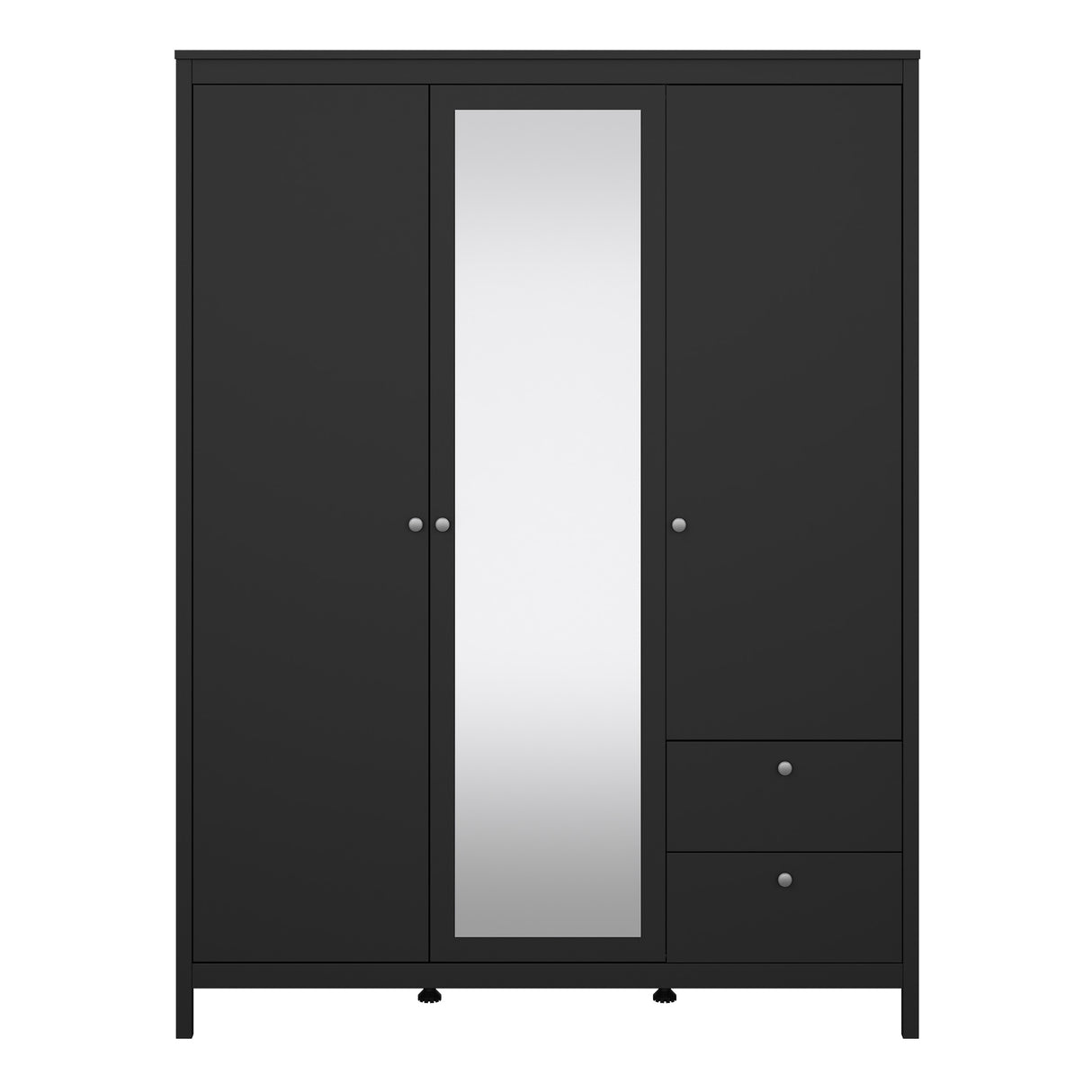 Madrid Wardrobe with 2 doors + 1 mirror door + 2 drawers Matt Black