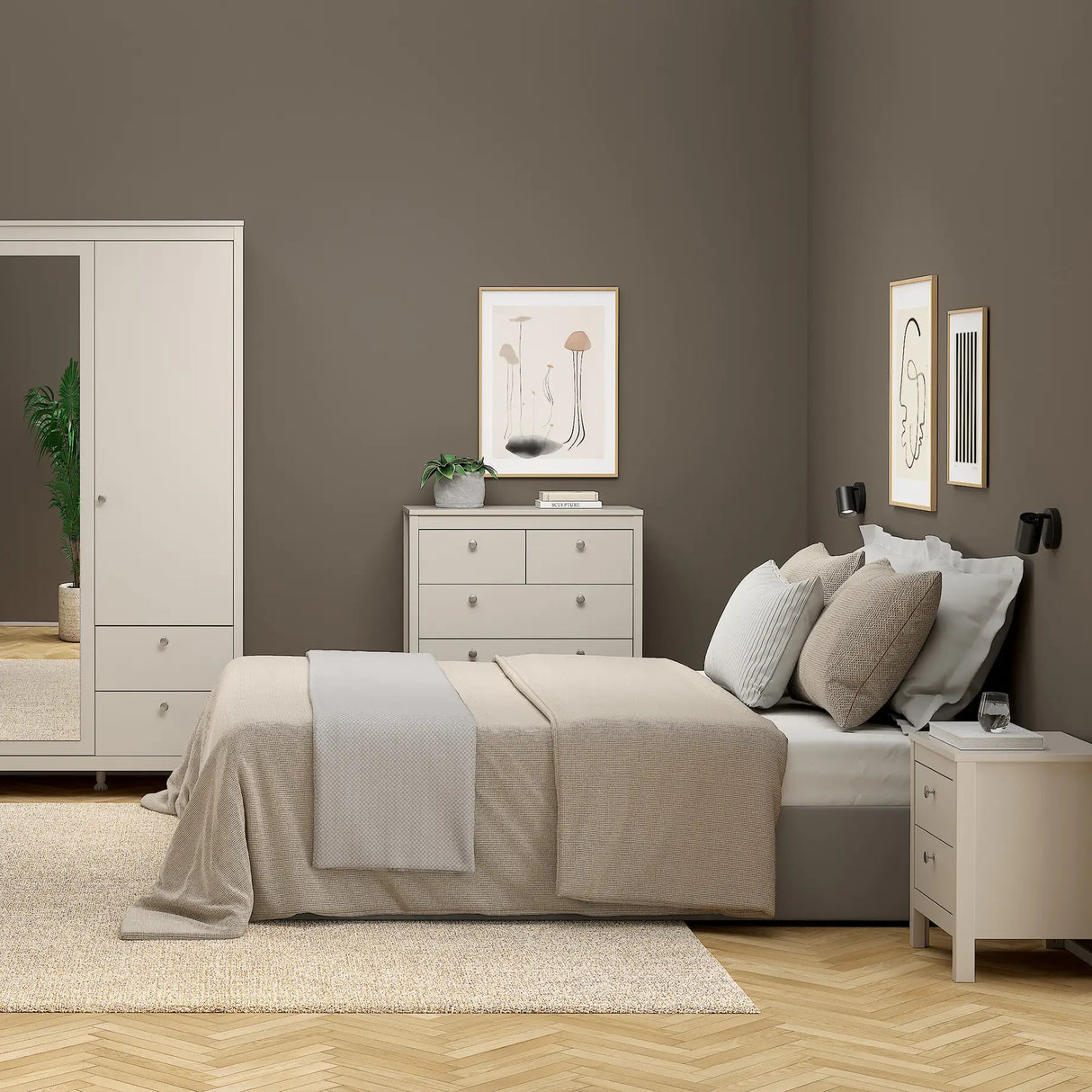 Madrid Bedside Table 2 Drawers in Cashmere