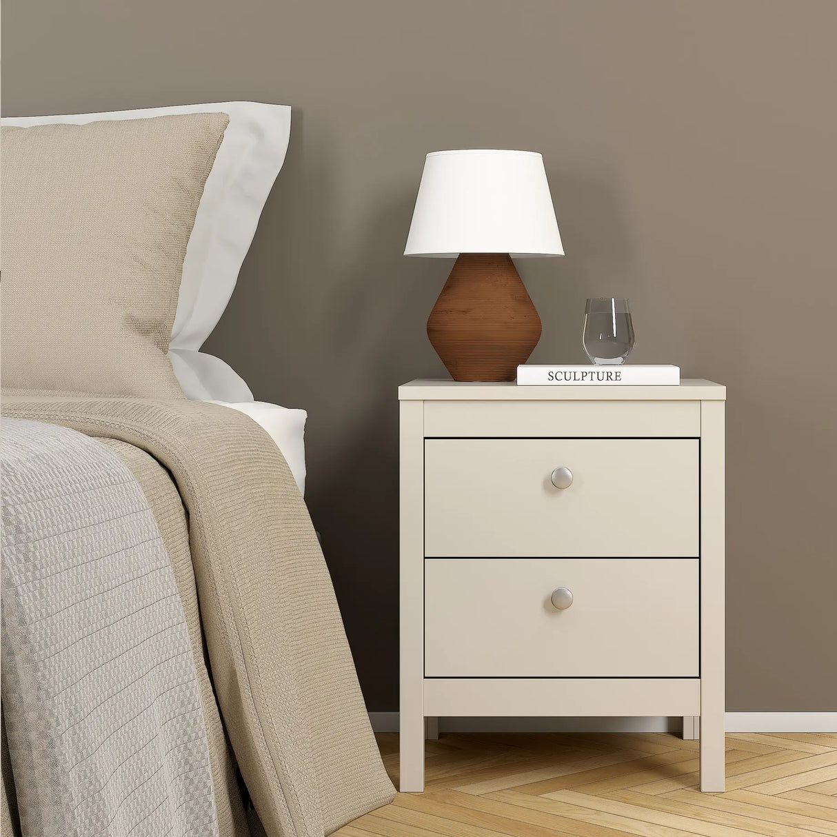 Madrid Bedside Table 2 Drawers in Cashmere