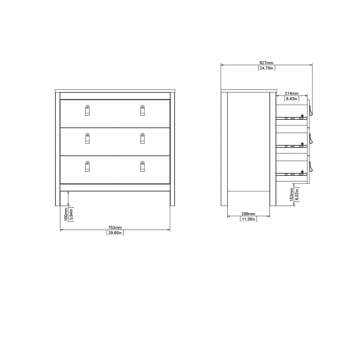 Madrid Chest 3 Drawers in Cashmere