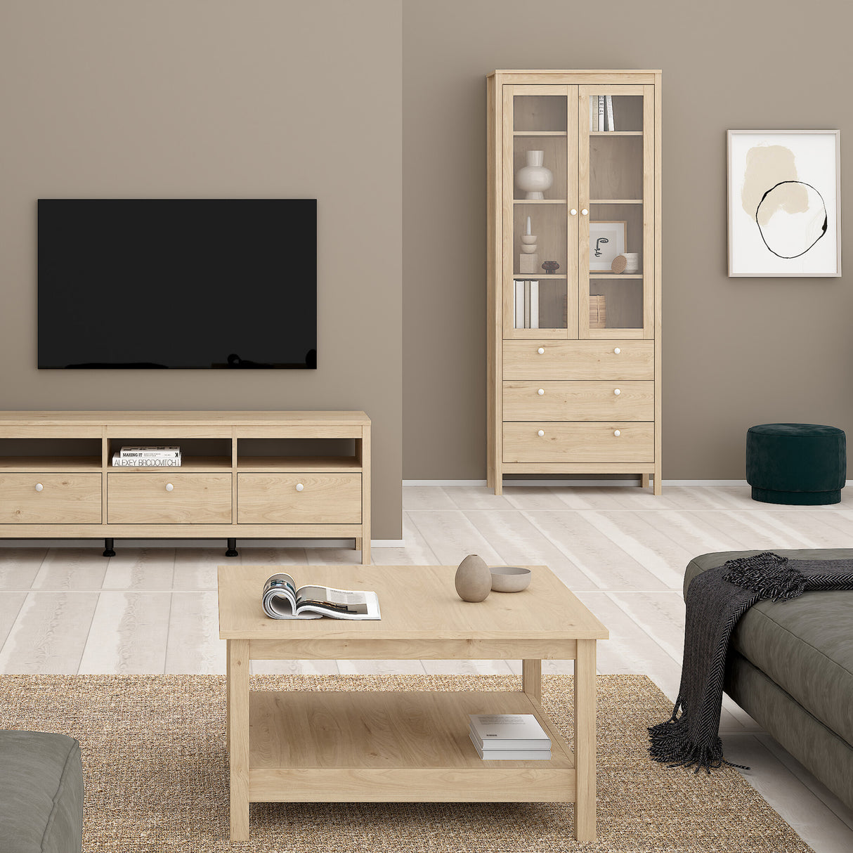 Madrid China cabinet 2 doors w/glass + 3 drawers in Jackson Hickory Oak