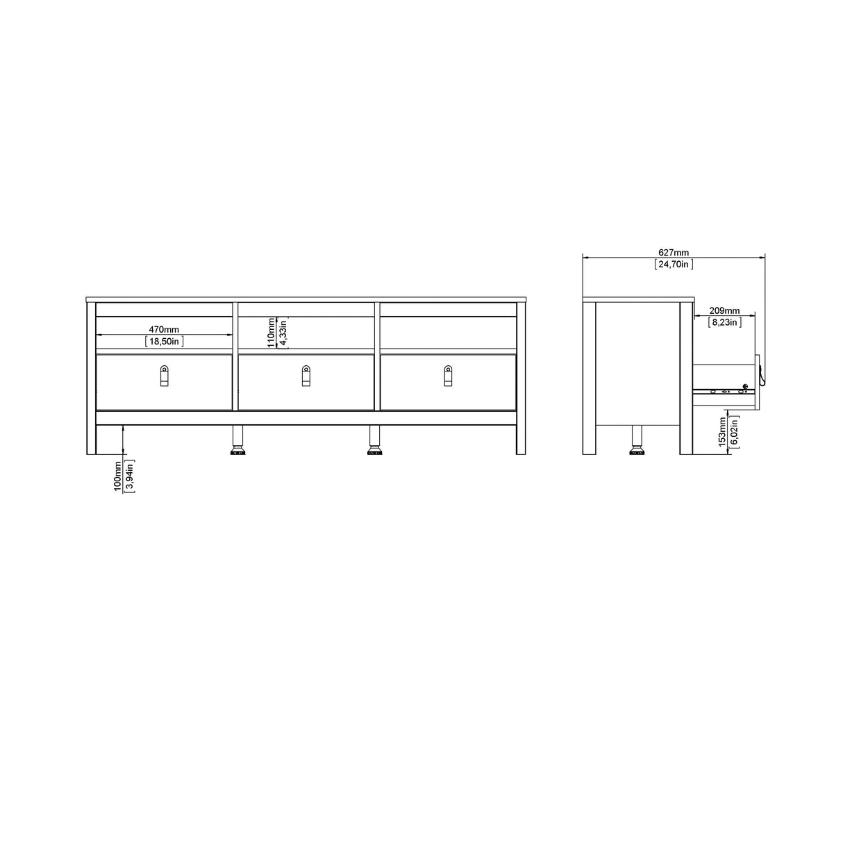 Madrid TV Unit 3 Drawers in Cashmere