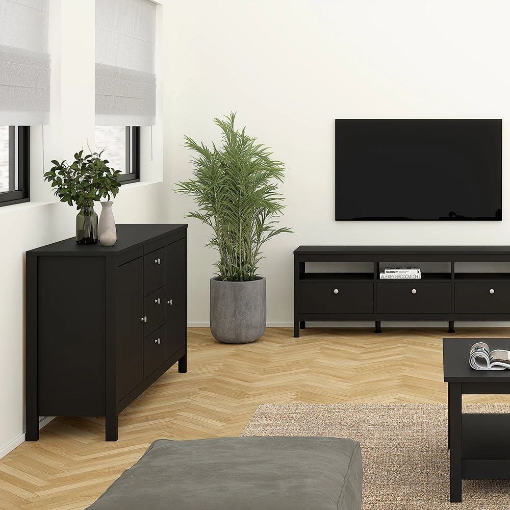 Madrid Sideboard 2 Doors + 3 Drawers in Matt Black