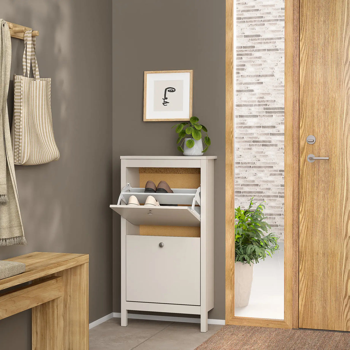 Madrid Shoe Cabinet 2 Flip Down Doors in Cashmere