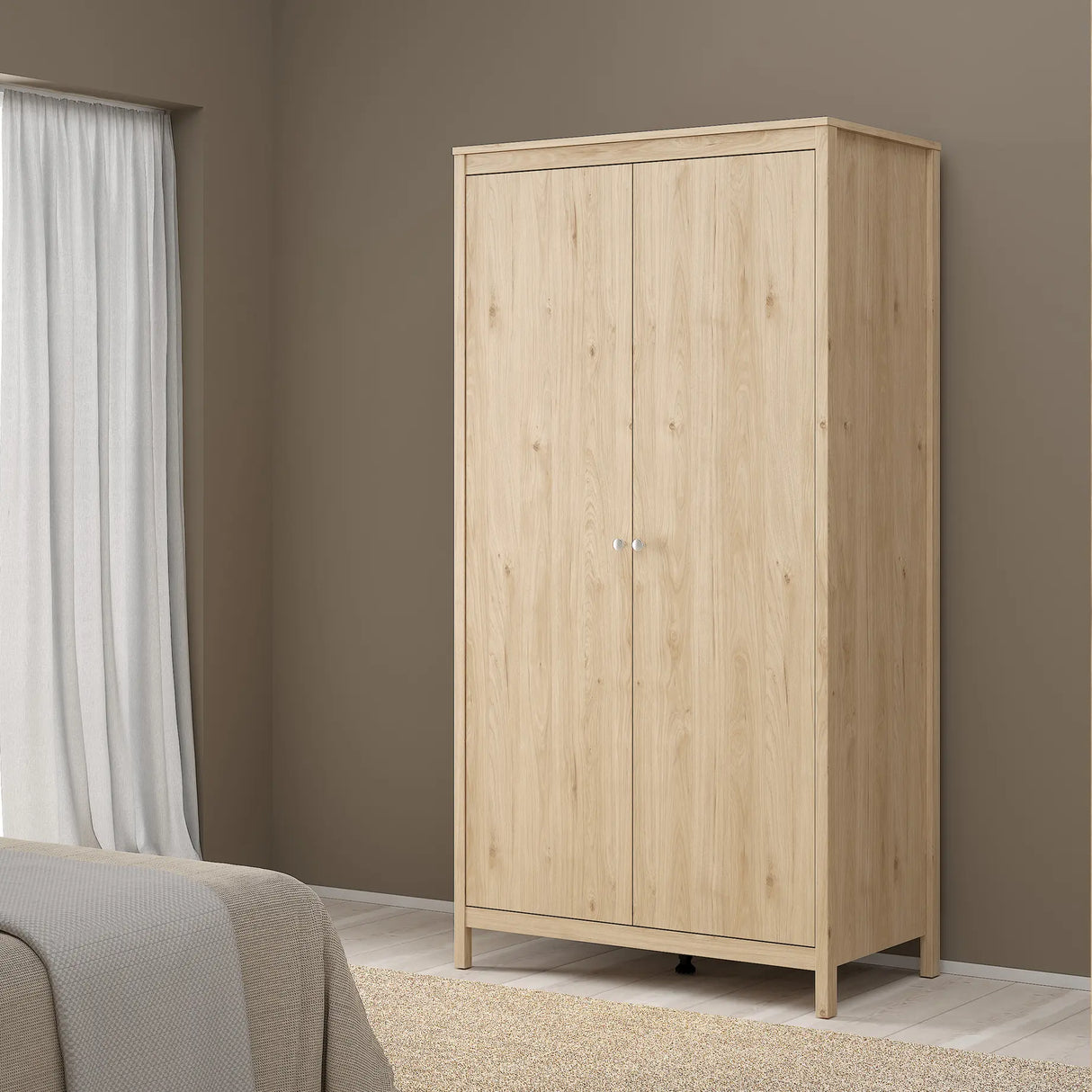 Madrid Bedroom Package 2 Drawer Bedside 5 Drawer Chest 2 Door Wardrobe in Jackson Hickory Oak