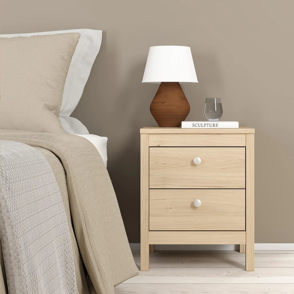 Madrid Bedroom Package 2 Drawer Bedside 5 Drawer Chest 2 Door Wardrobe in Jackson Hickory Oak