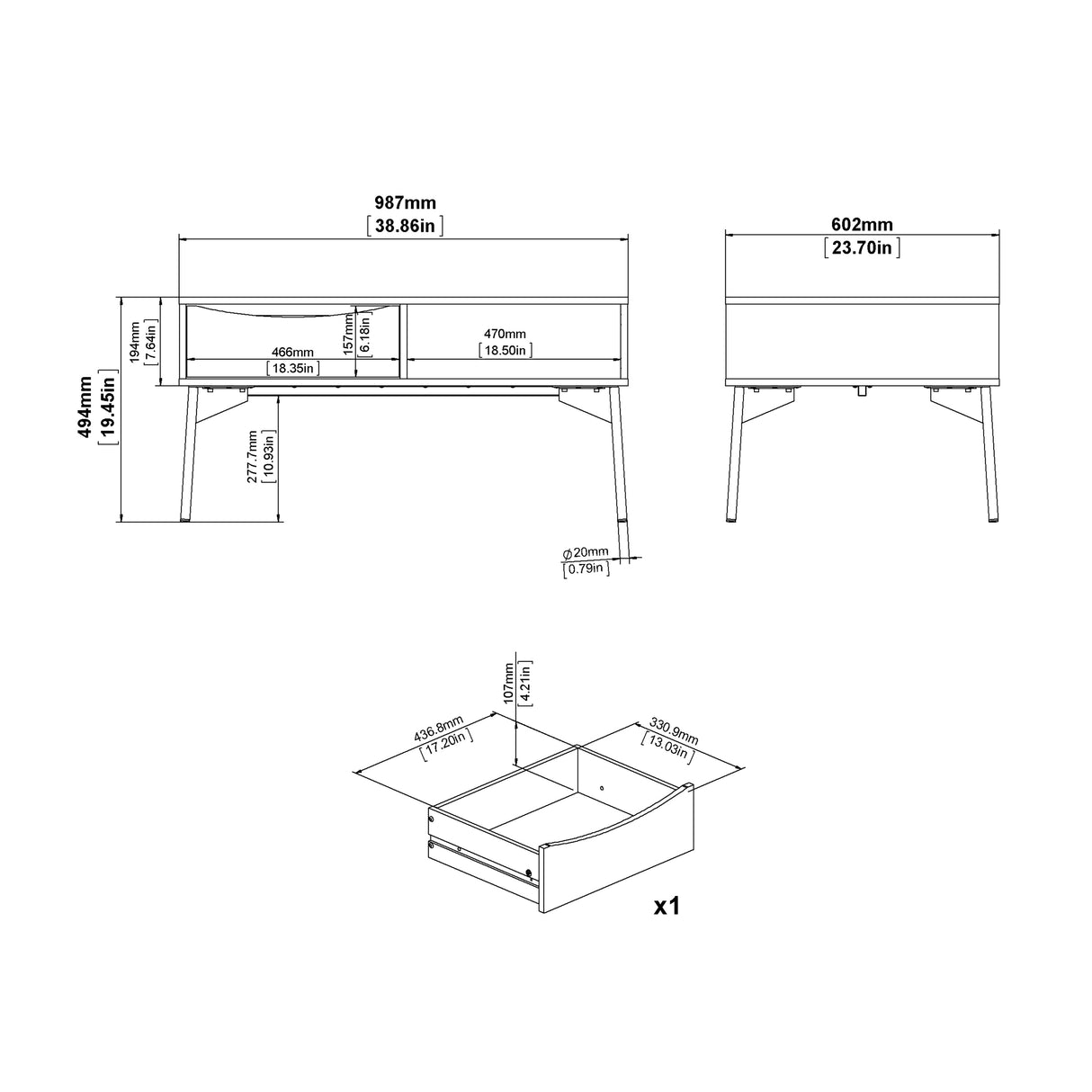 Fur Coffee Table with 1 Drawer Grey and White