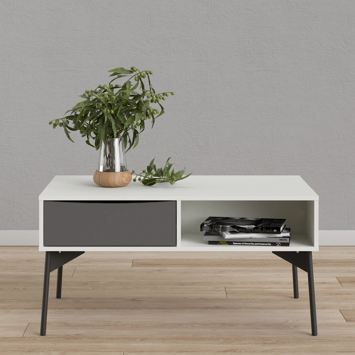 Fur Coffee Table with 1 Drawer Grey and White