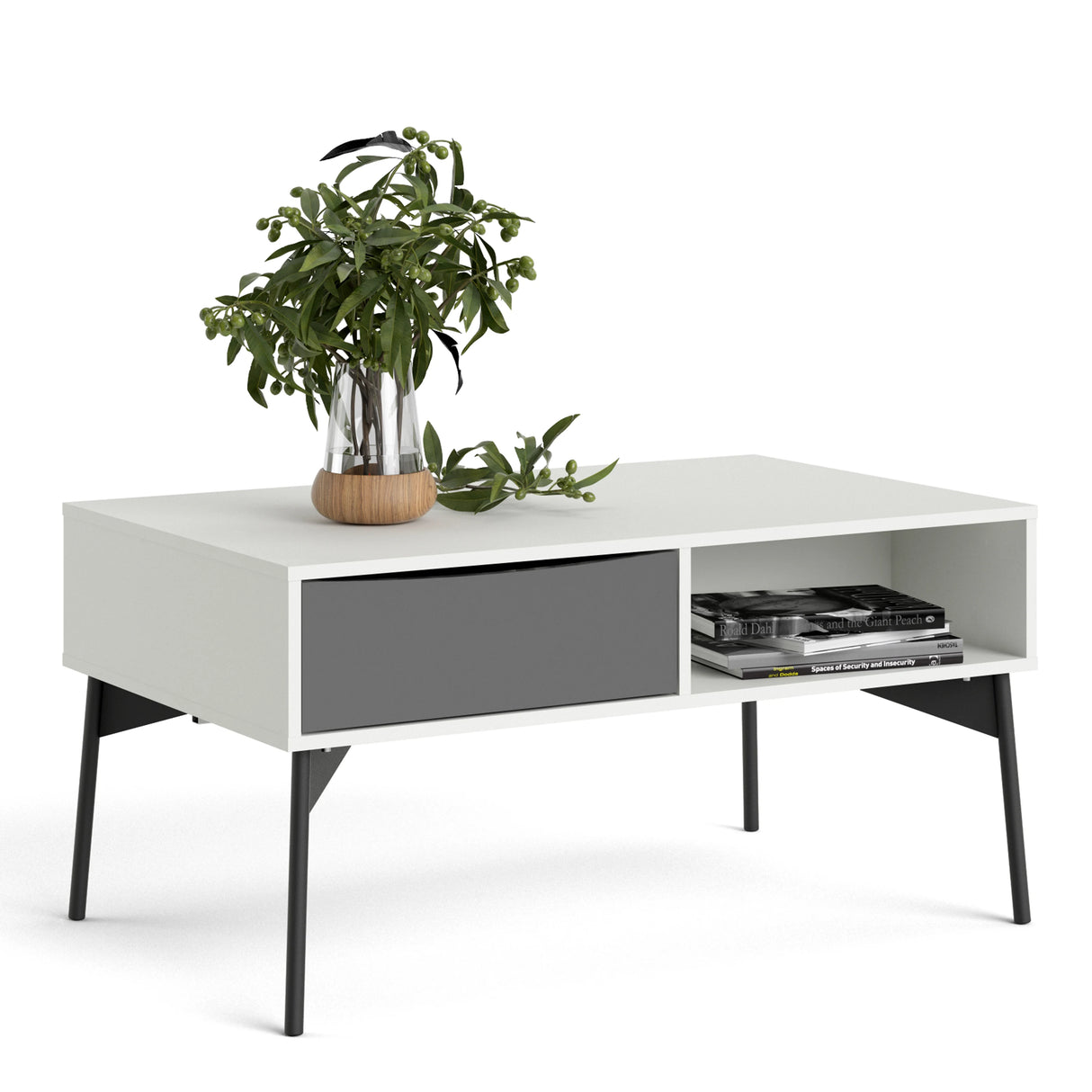 Fur Coffee Table with 1 Drawer Grey and White