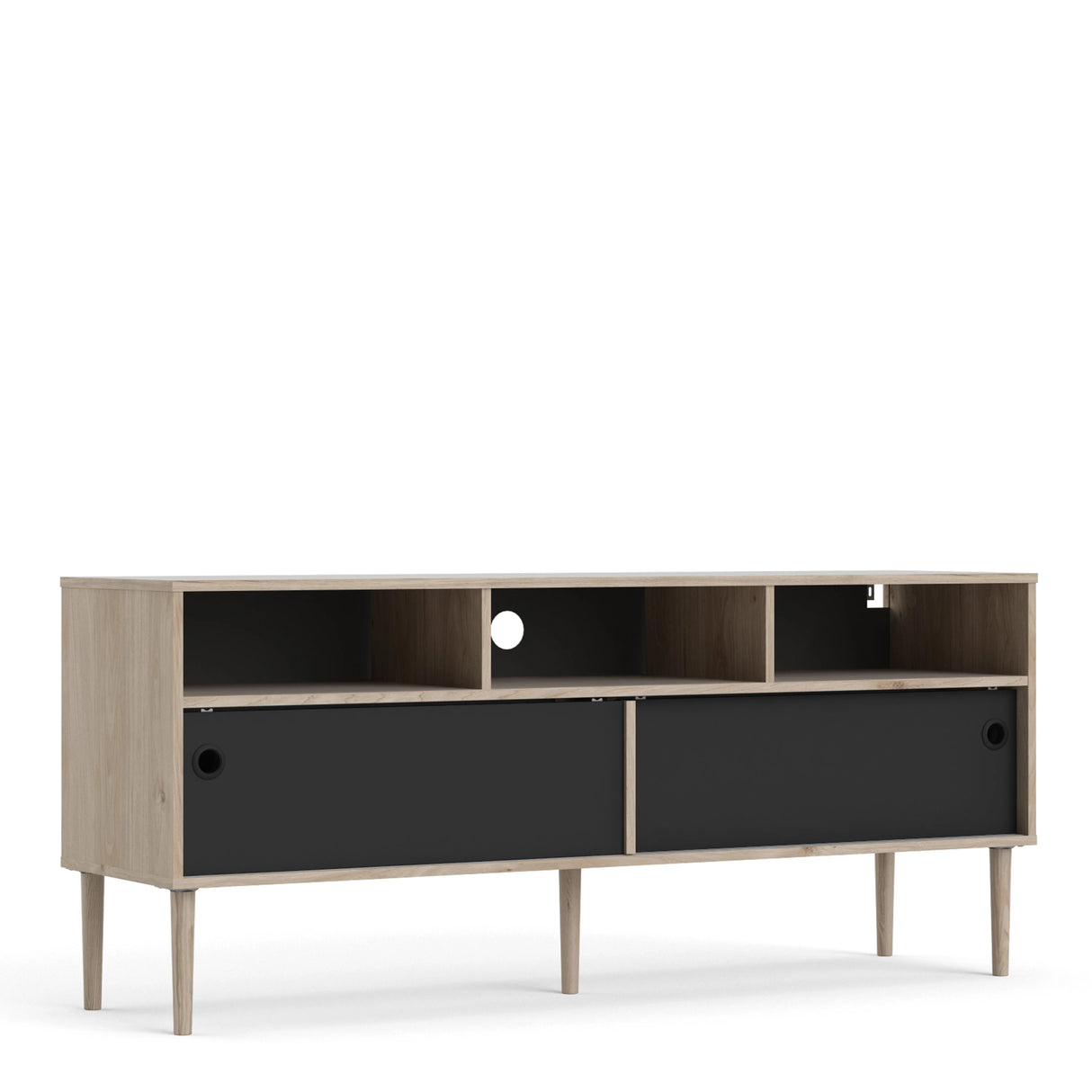 Rome TV Unit 2 Sliding Doors Oak and Matt Black