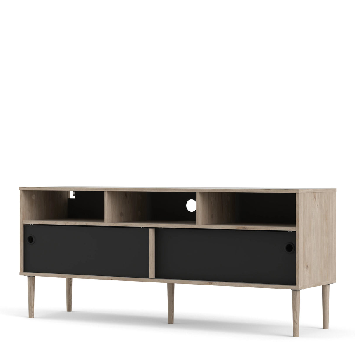 Rome TV Unit 2 Sliding Doors Oak and Matt Black
