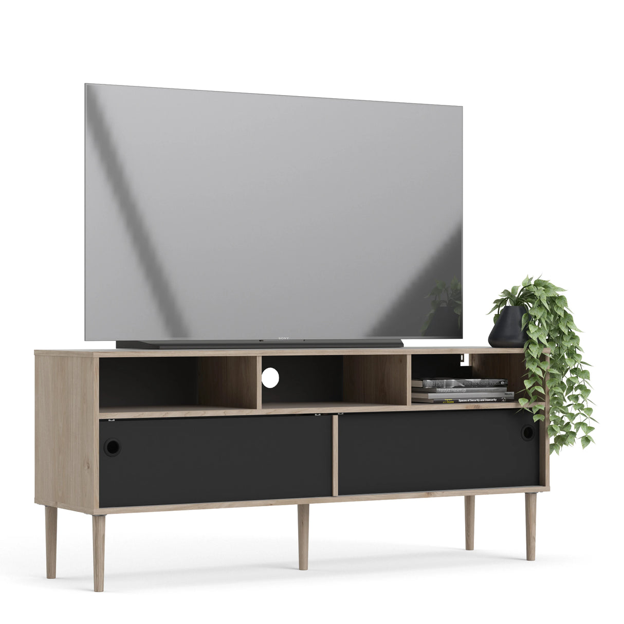 Rome TV Unit 2 Sliding Doors Oak and Matt Black