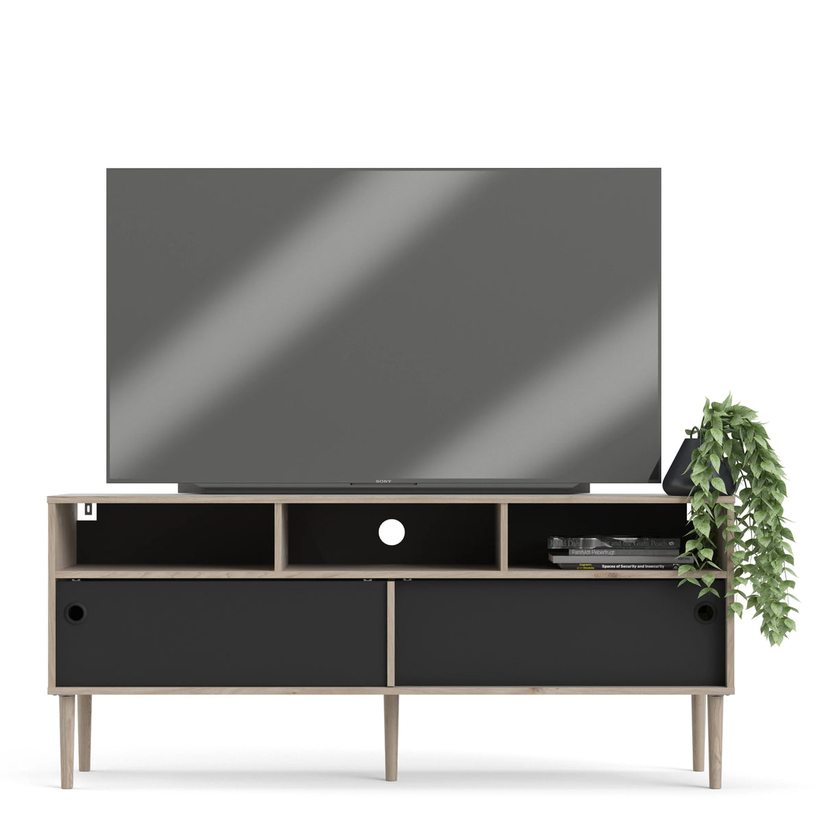 Rome TV Unit 2 Sliding Doors Oak and Matt Black