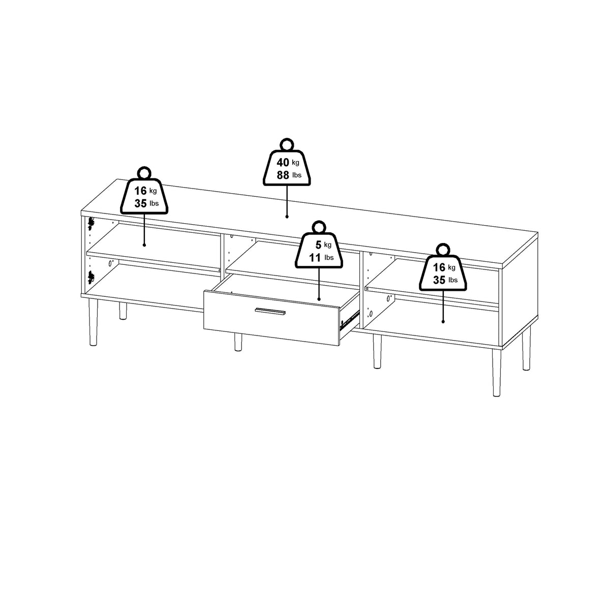 Media TV Unit with 2 Doors and 1 Drawer in Black