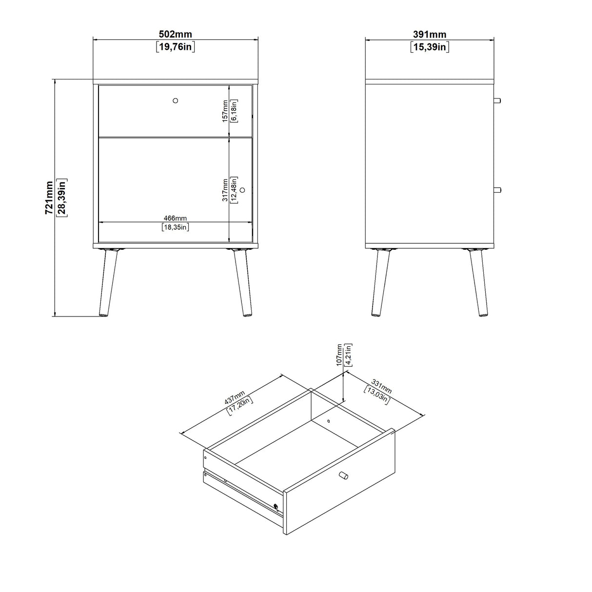 Cumbria Nightstand 1 Door + 1 Drawer Dark Grey
