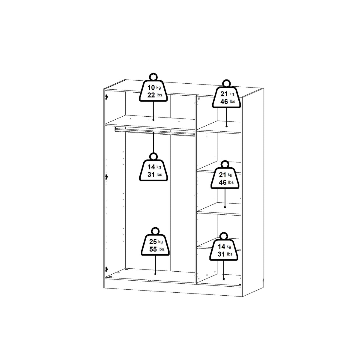 Brande Wardrobe with 3 Frame Doors in White