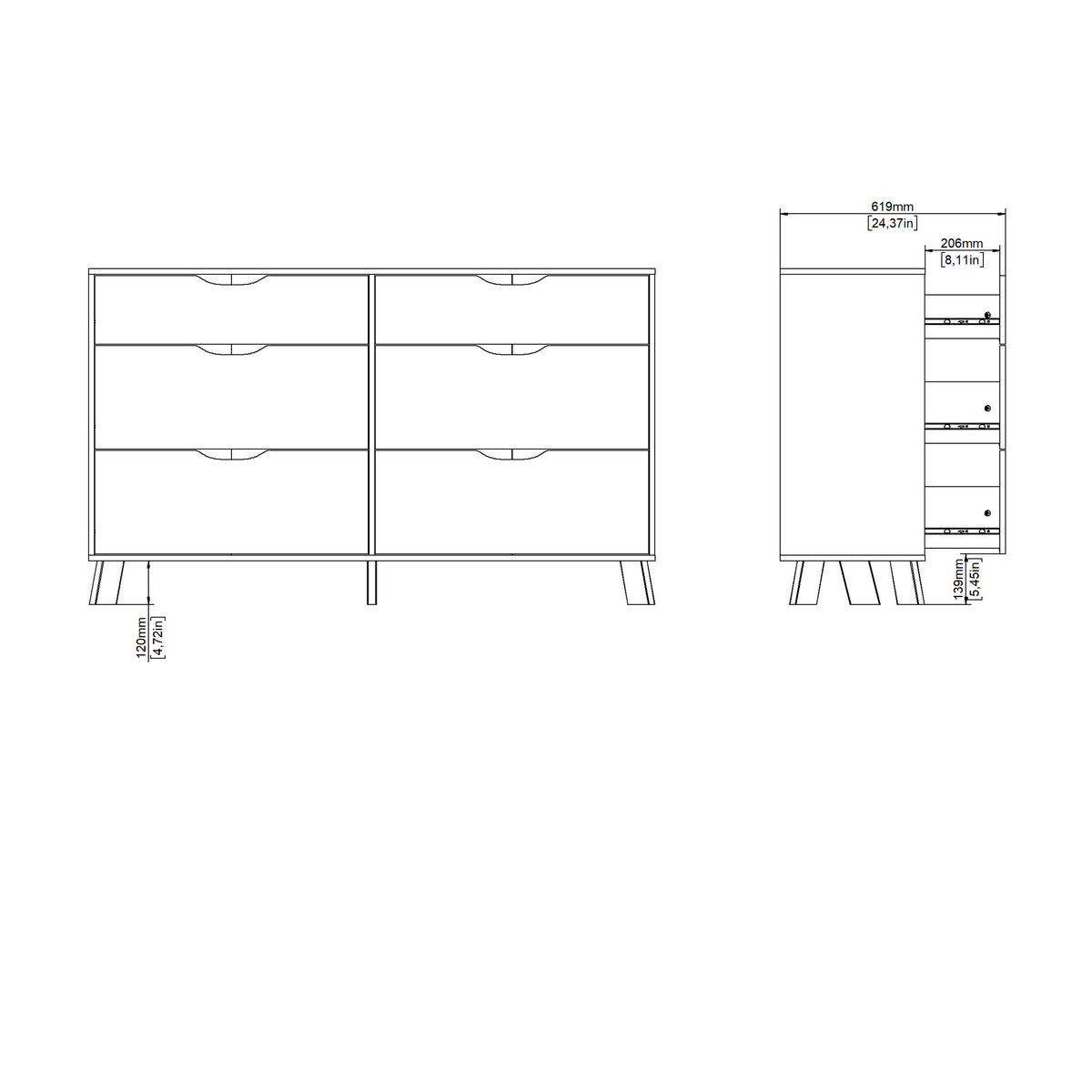 Ikast Double Dresser 6 Drawers in Jackson Hickory and White
