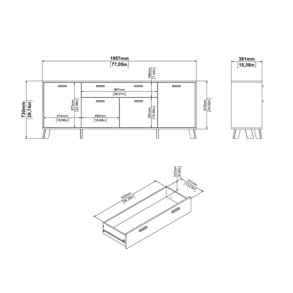 Ikast Sideboard 4 Doors 1 Drawer in Jackson Hickory and White
