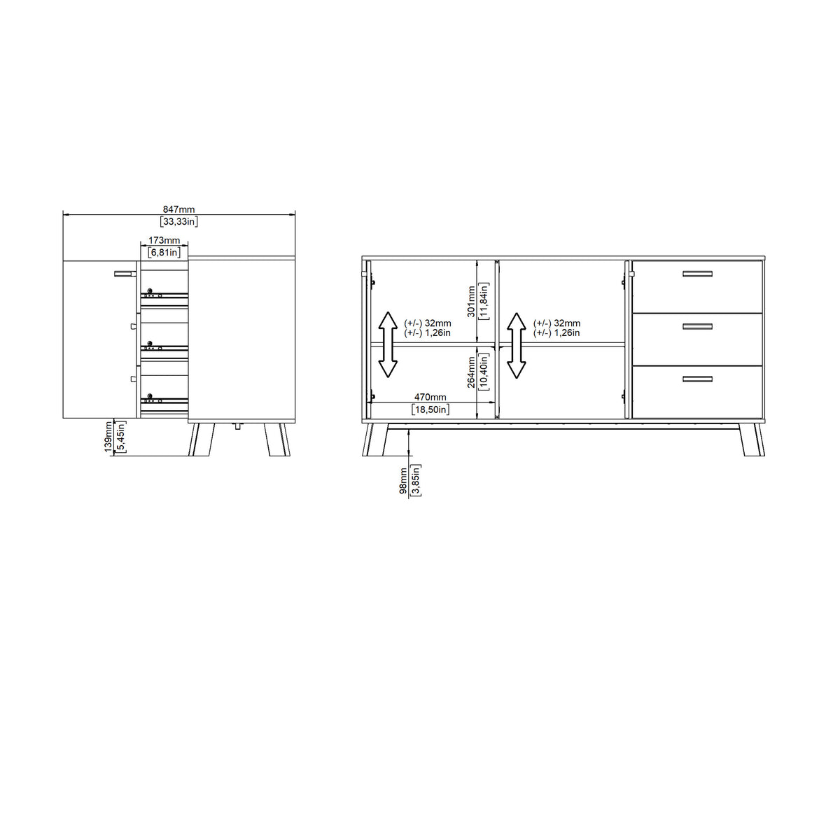 Ikast Sideboard 2 Doors 3 Drawers in Jackson Hickory and White