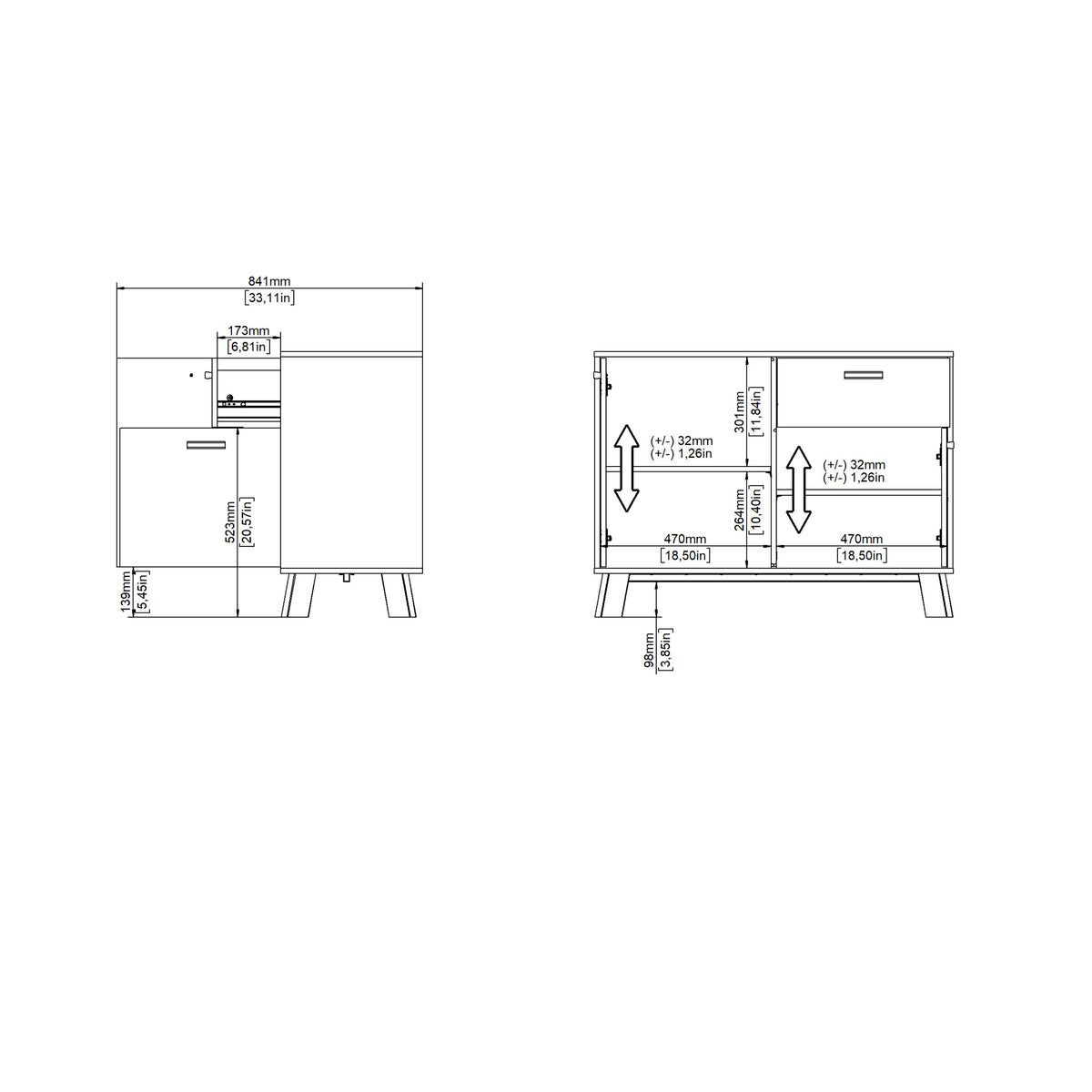 Ikast Sideboard 2 Doors 1 Drawer in Jackson Hickory and White
