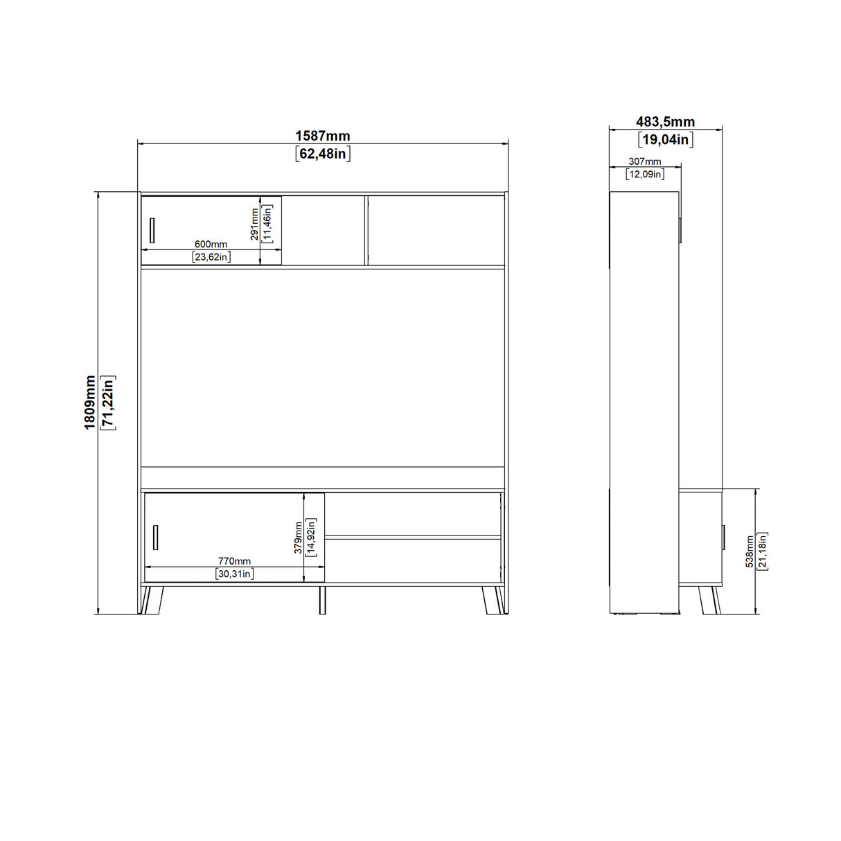Ikast TV-Wall unit with 2 sliding doors In Jackson Hickory and White