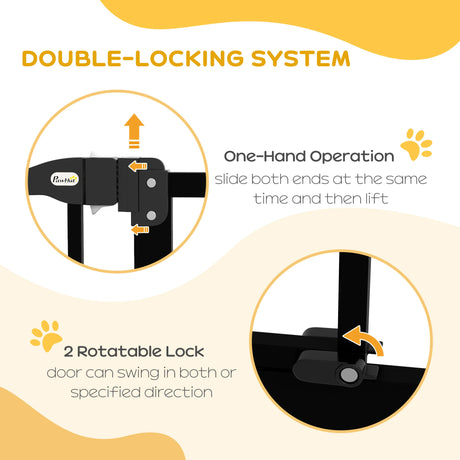 PawHut Metal Pet Safety Gate Dog Gate Folding Fence 74-87cm, Black